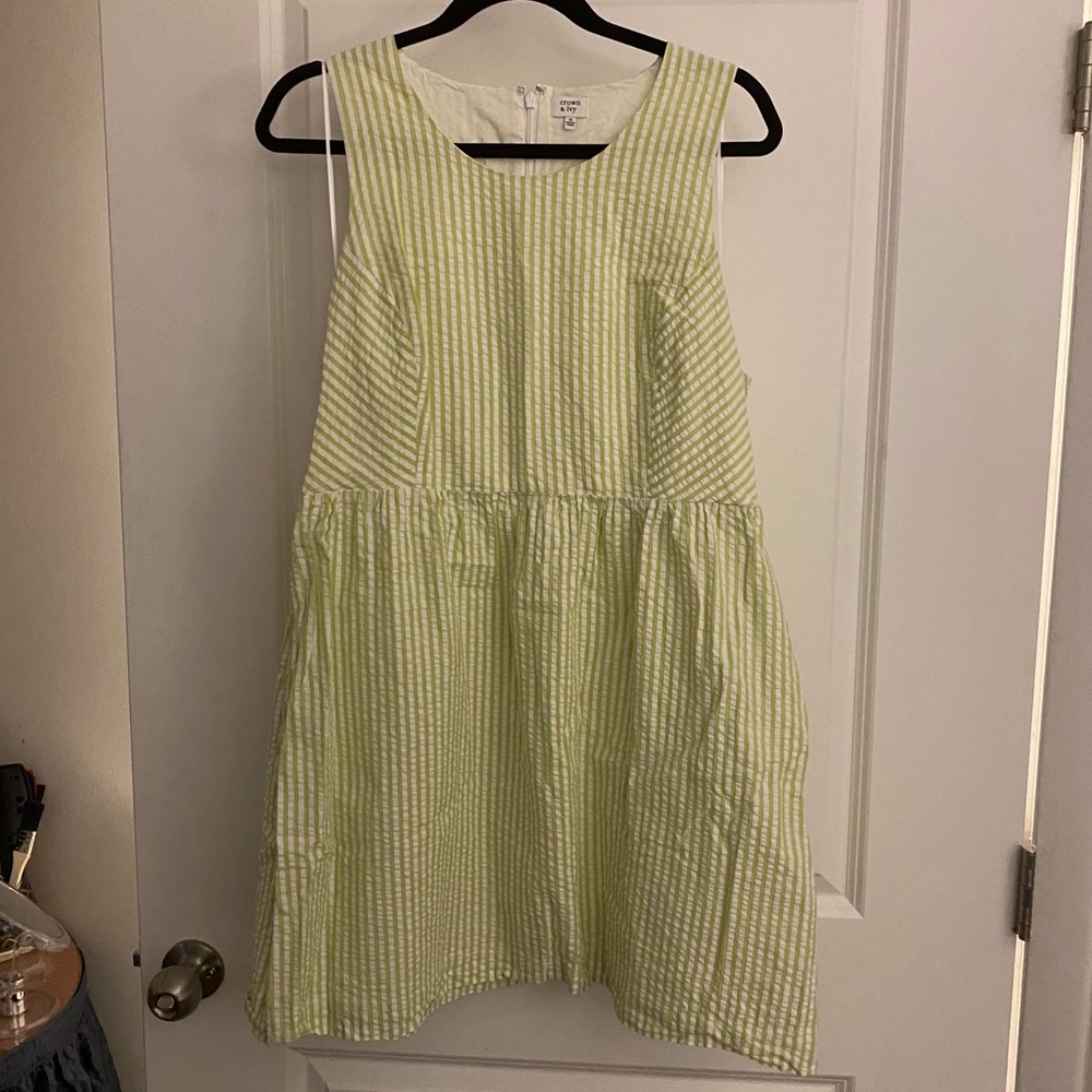 Lime Green and White Seersucker Mini Dress